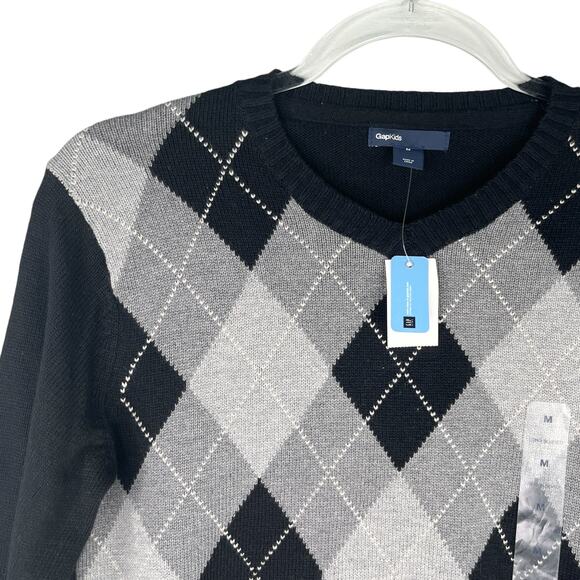 Gap Boys Argyle Sweater Soft Black Gray Medium M New - Picture 4 of 13